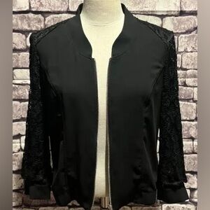 Cache Black Lace Sleeve Bomber Jacket